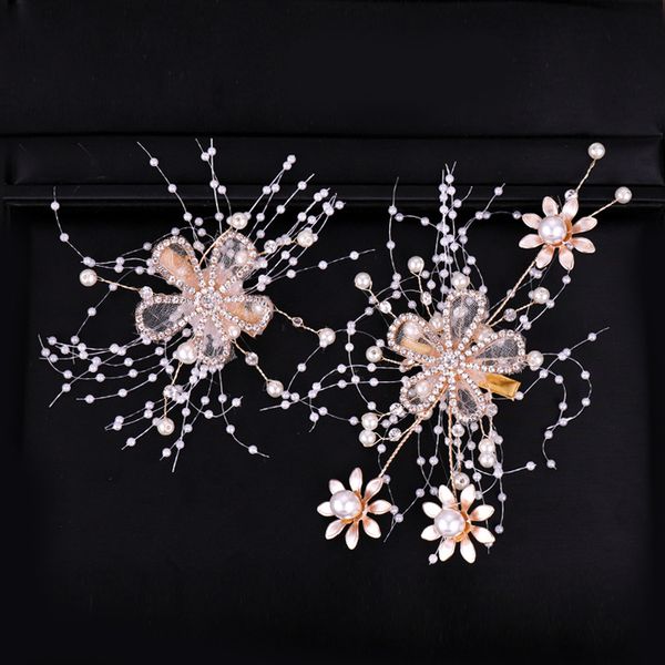 

new fashion handmade bridal hairpins hair accessories crystal pearl flower wedding barrettes hair sticks women bride headbands, Golden;white