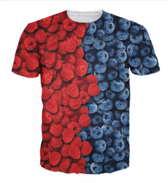 

new arrival men/women raspberries and blueberries 3d printed t-shirt summe style fashion casual t-shirt s-xxxxxxxl u520, White;black