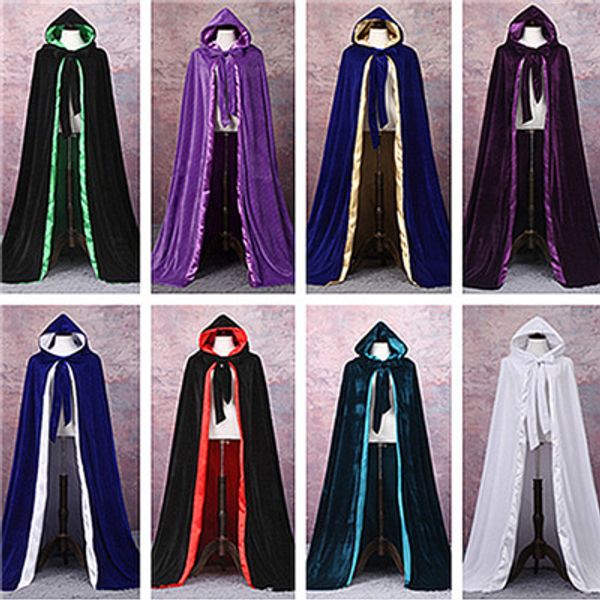 

women men halloween velvet hooded cloak robe medieval witchcraft larp cape, White