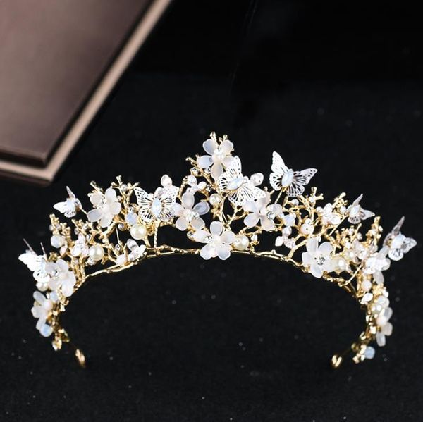 

butterfly flower headwear baroque crown hoop gold wedding dress accessories crystal crown, Silver