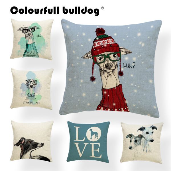 Greyhound Cushion Merry Christmas Pillow Case Animal Home Outdoor
