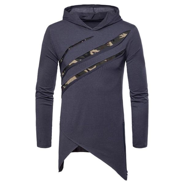 

2018 fashion men hoodies sweatshirts casual camouflage hooded irregular pullover plus size slim fit men hoody, Black