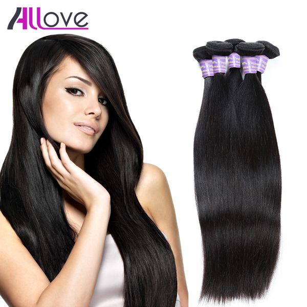 

allove 10a straight 3 bundles brazilian hair peruvian straight malaysian human hair extensions indian wholesale, Black