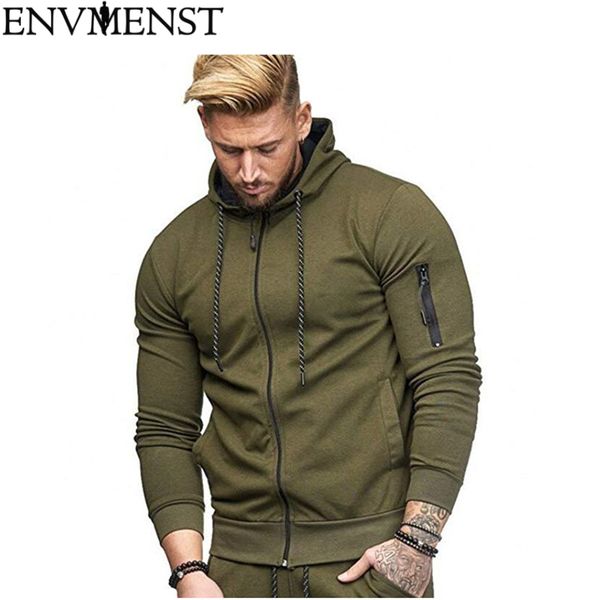 

envmenst men's hoodies solid color 2018 autumn winter drawstring pocket hooded sweatshirt long sleeve slim coat male jacket, Black