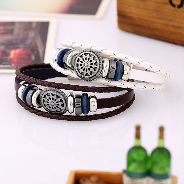 

tjp vintage feather multilayer leather bracelet men fashion braided handmade rope wrap bracelets & bangles male female, Black