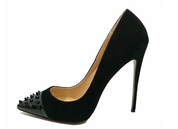 

fashion new woman women lady 2019 new black suede leather spikes poined toes shoes pumps wedding high heels shoes sandals
