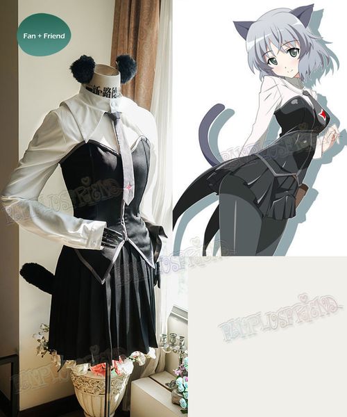 

strike witches cosplay саня в. литвяк единый костюм, Black;red