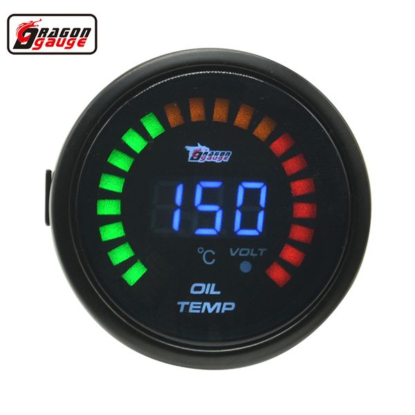 Medidor de dragão 52mm Preto Shell LCD Medidor de Temperatura Do Óleo Do Carro Digital 20-150 Graus Celsius Volt Medidor e Medidor de temperatura