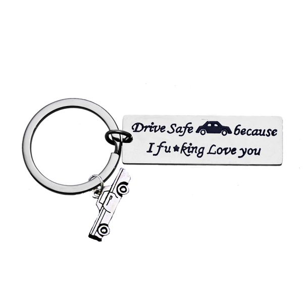 

fashion family keyring gifts engraved drive safe because i love you keychain car tag charm key chain lovers husband wife keyfob, Silver