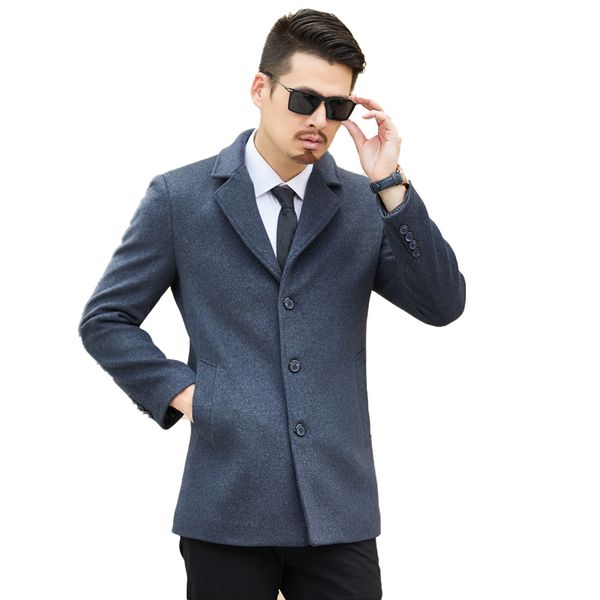 

winter men's woolen coat parka long jackets slim overcoat warm collar business mens windbreaker winter casual wool high quality, Black