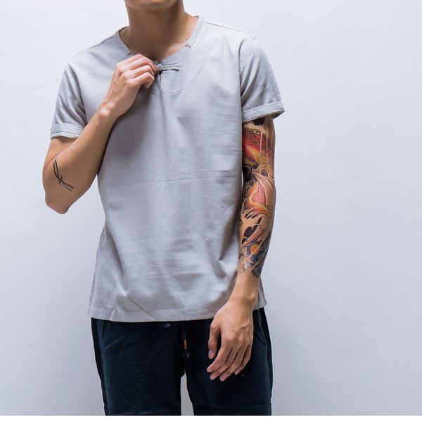 

4xl men slim t-shirt short sleeve cotton big size blouse male loose chinese vintage leisure t-shirt, White;black