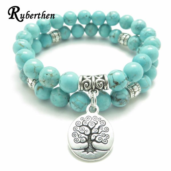 

ruberthen tree of life jewelry yoga mala bracelet stone healing protection elastic beaded stacking bracelet spiritual jewelry, Black