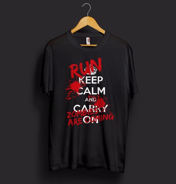 

keep calm halloween t shirt run zombies are coming fear the 100% cotton short sleeve o-neck tee shirts, White;black