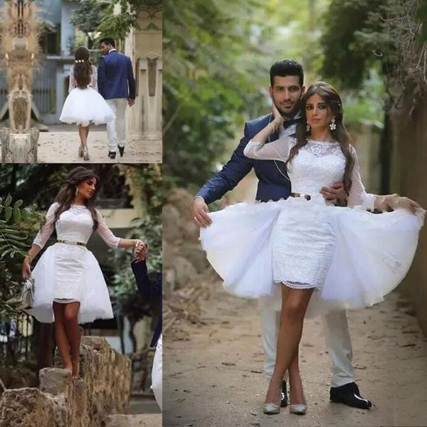 Discount 2020 Arabic Dubai Lace Short Beach Wedding Dresses With