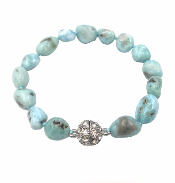 

natural stone blue larimar 7-10mm rom nugget shape magnet clasp bracelet 7''-8, Black
