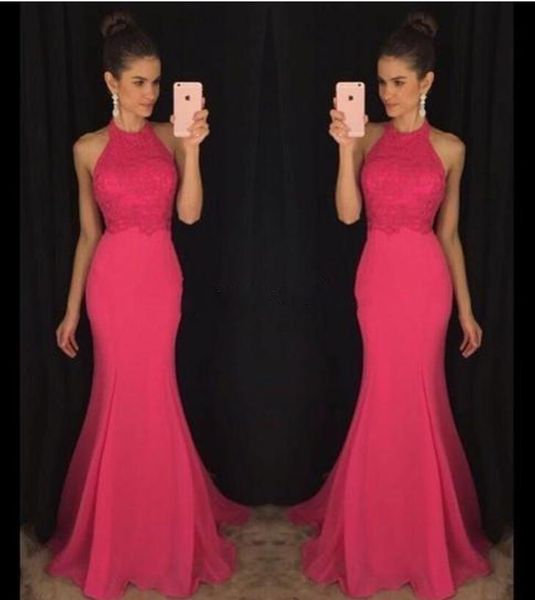 

скромный фуксия кружева пром платья 2018 холтер спинки русалка длина пола сексуальная вечерние платья vestidos де фиеста дешевые индивидуаль, Black;red