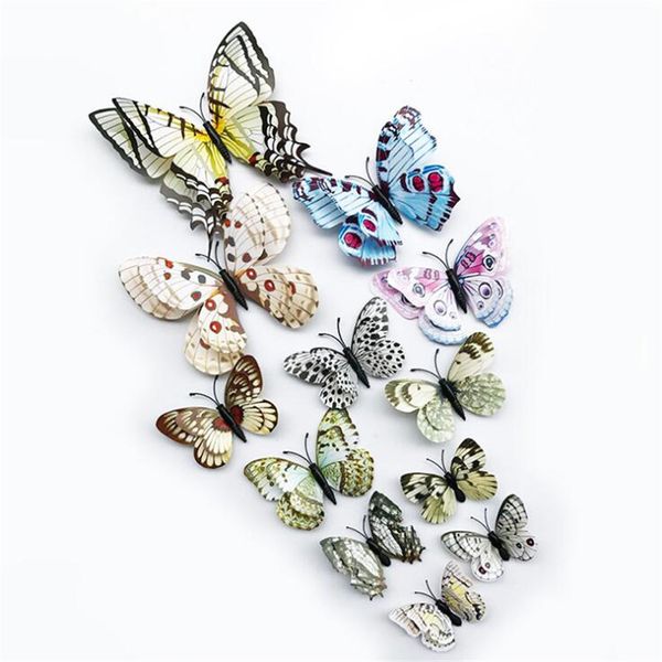 

12pcs 3d double layer butterfly wall sticker on the wall for home decor diy butterflies fridge magnet stickers room decoration