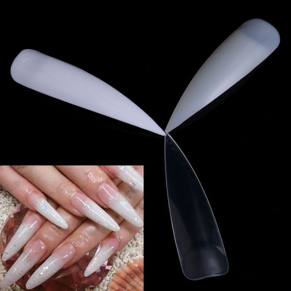 

10pcs long sharp false nail art tips acrylic salon - white clear natural, Red;gold