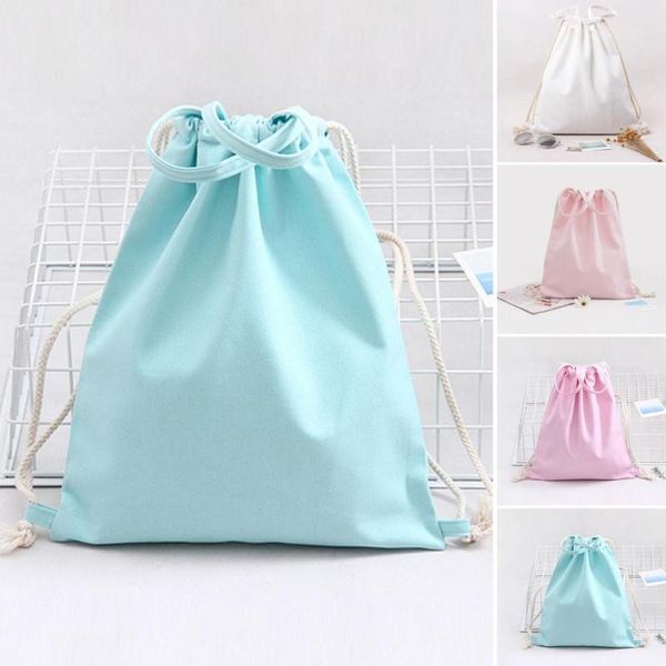 

1 pc women backpacks pure color string shoulder bags coon canvas drawstring backpack sack bag gym school outdoor bag s15