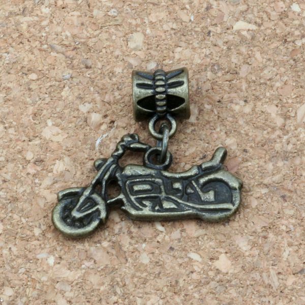 

100pcs/lot dangle antique bronze motorcycle alloy charms big hole beads fit european charm bracelet jewelry 24.5x 23.5mm a-314a, Bronze;silver