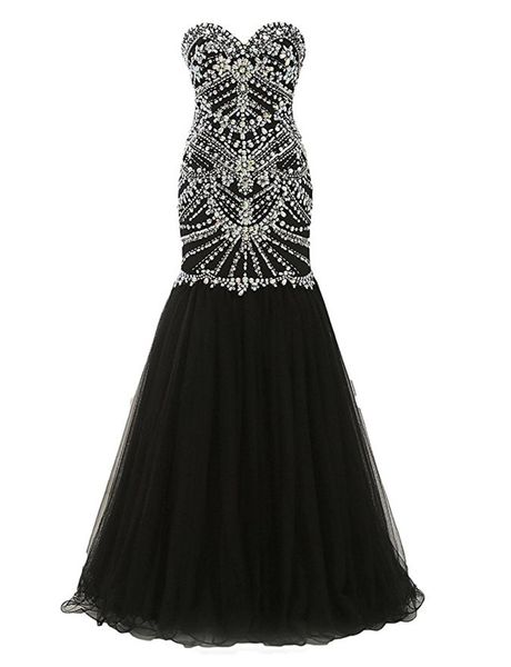 

navy black long prom dresses real p luxury beaded crystal sequins formal evening gown abendkleider galajurken, Black;red