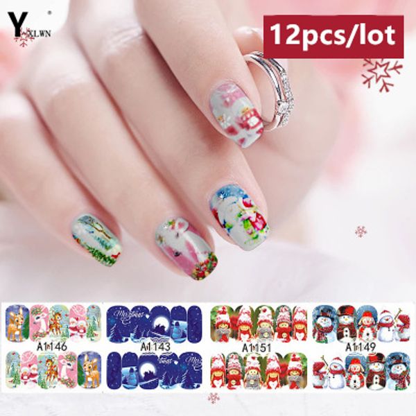 

y-xlwn nail sticker christmas watermark sticker snowflake nail santa claus manicure decal 12 pieces, Black