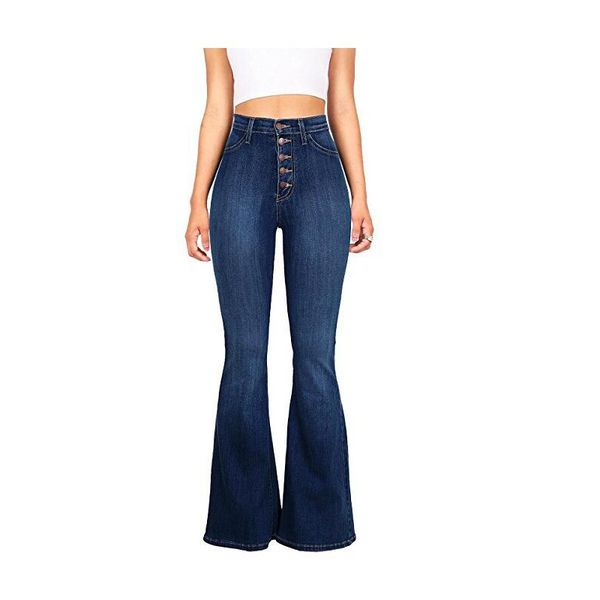 

korean office lady flare leg wide leg denim jeans stretch bleached high waist flared pants butt lift flare trousers, Blue