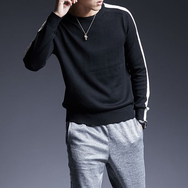 

2018 new fashion brand sweater for mens pullover o-neck slim fit jumpers knitred warm winter korean style casual mens clothes, White;black