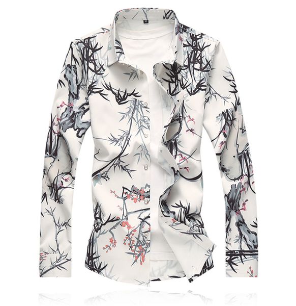 

плюс размер 7xl мужская цветочная рубашка 2018 осень новая мода печати с длинным рукавом рубашки мужская одежда тенденция повседневная цвето, White;black