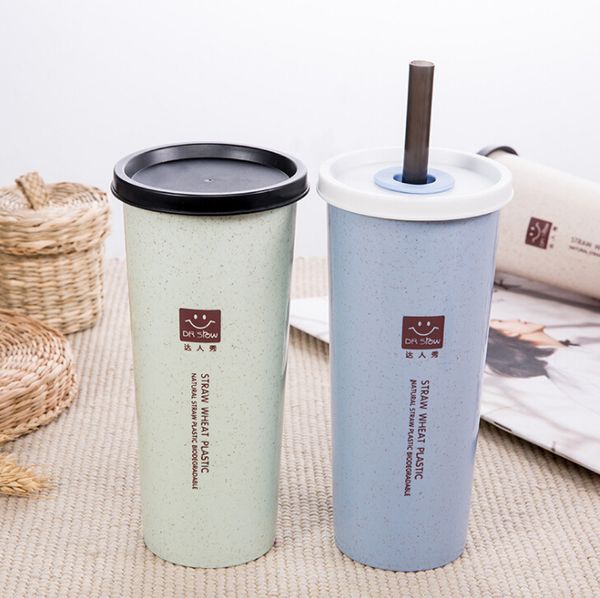 

simple plastic green water cup students drink water cup creative juice cup wheat straw cups double cover single layer cups