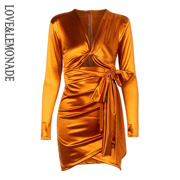 

love&lemonade deep v-neck cut out shoulder pad slim-fit party dress lm81565 orange, White;black