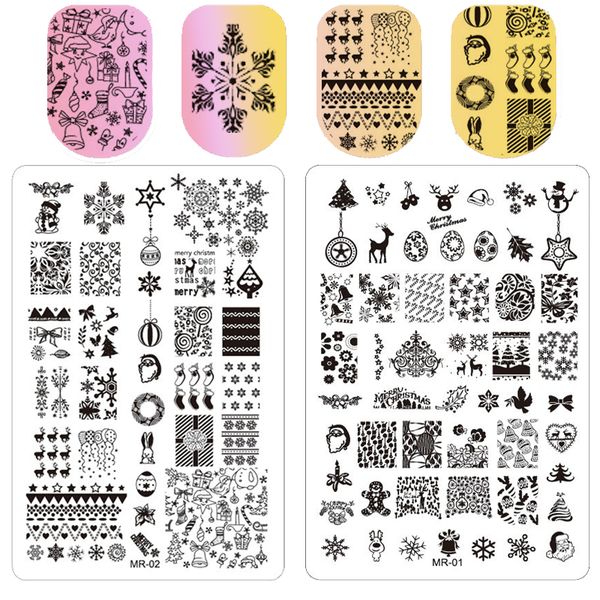 

christmas theme nail art stamping plates santa snowflake jingle bell nail stamp manicure big template stamping plates, White