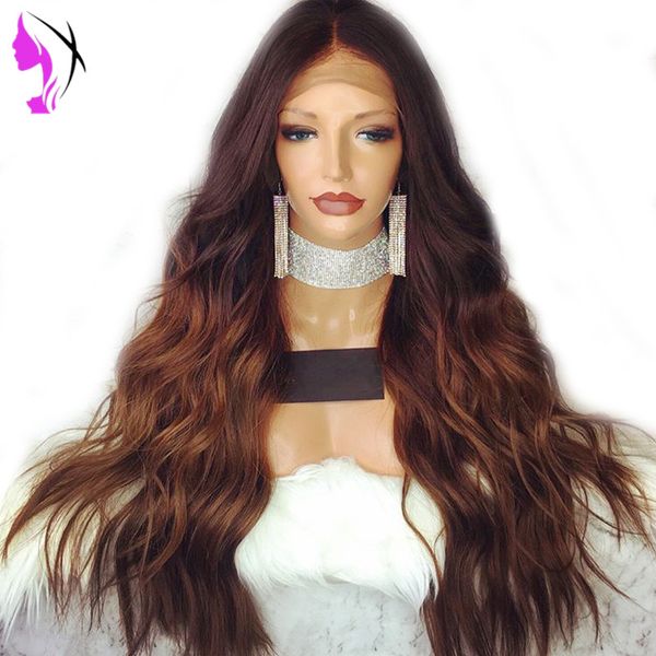 30inches Long Dark Roots Ombre Brown Wig Body Wave Natural