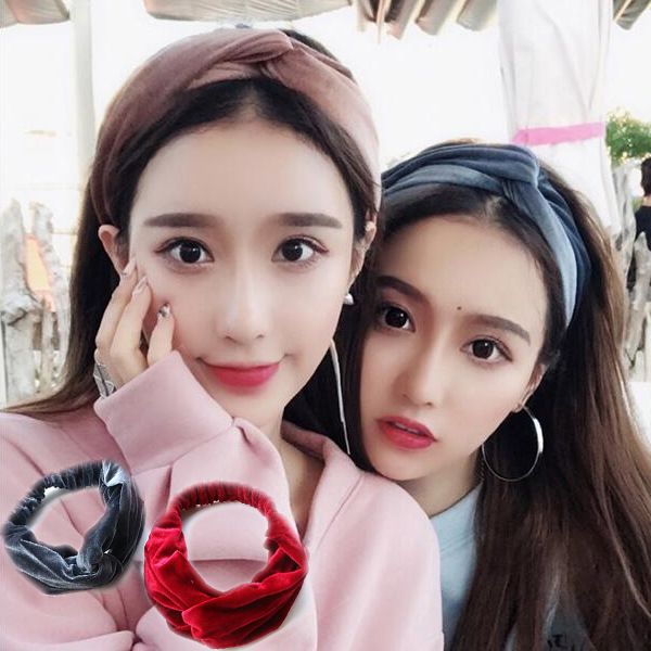 

new gold velvet solid color wide-brimmed cross headbands fashion cloth scarf jewelry wholesale, Silver