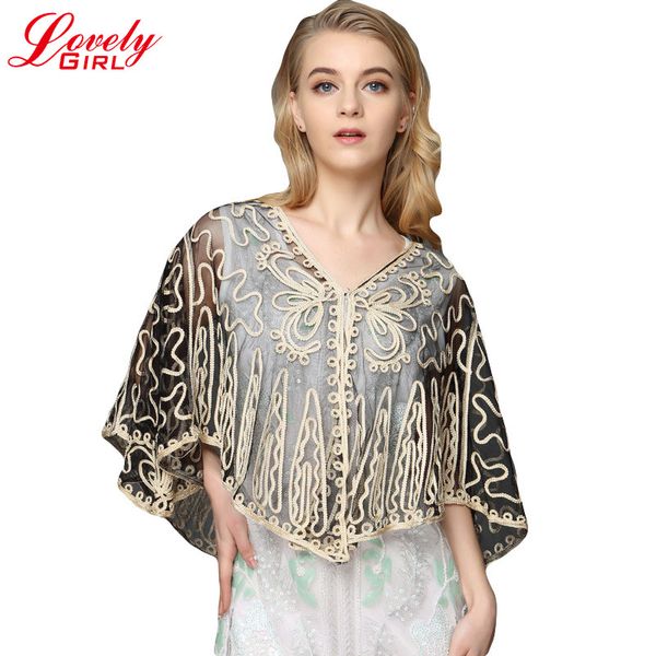 

summer 2018 women perspective shawl embroidery lace patchwork ladies boleros big size loose kimono cardigans coat women, Black;brown