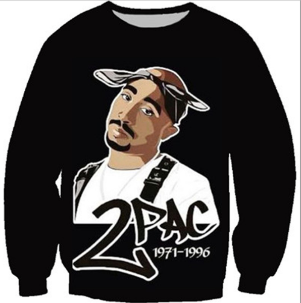 

new fashion women/men black rapper tupac 2pac harauku style funny 3d printed crewneck sweatshirts hoodies k46