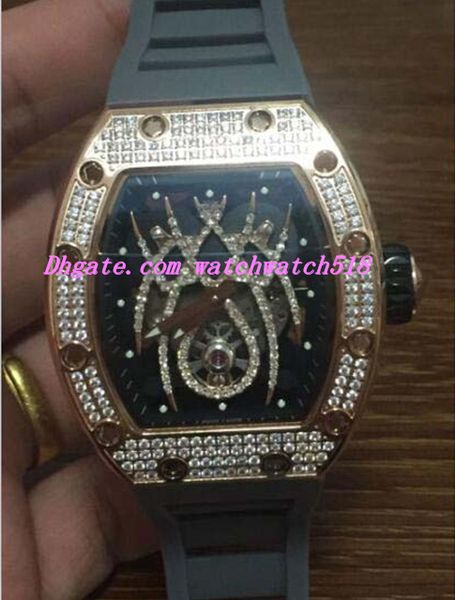 

luxury wristwatches new arrived rose gold diamond bezel rubber strap automatic men's watch fashion brand watches, Slivery;brown