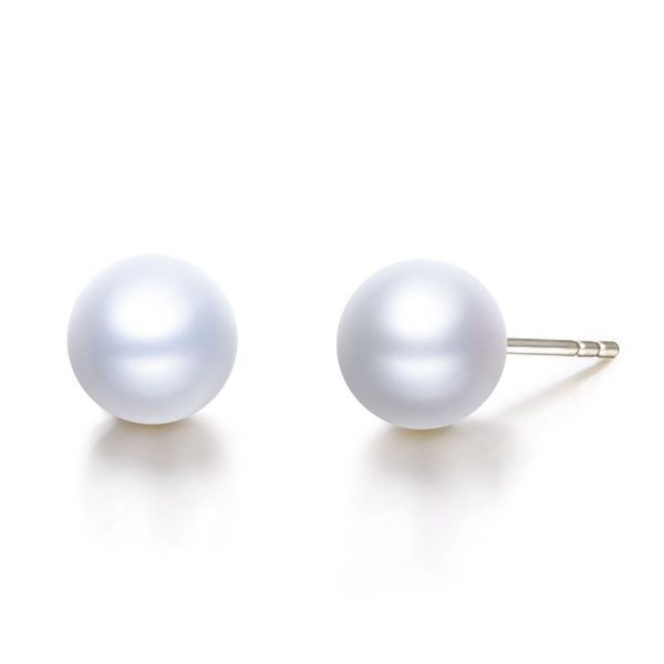 

18k white gold stud earring natural pearl earring for women vintage fine jewelry classic perfectly round freshwater pearl z, Golden;silver