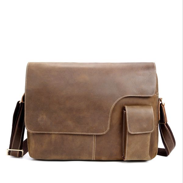 

new first layer cowhide men's shoulder bag crazy horse leather retro men's bag leather trend personality briefcase male