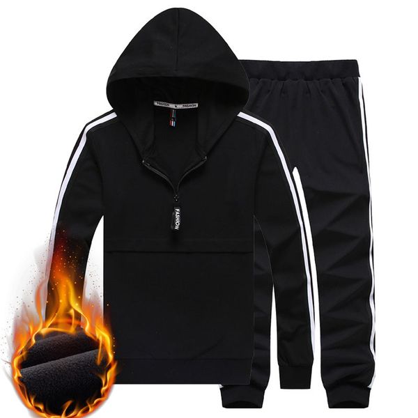 

winter men's wear padded warm men's sports round neck suit, Gray