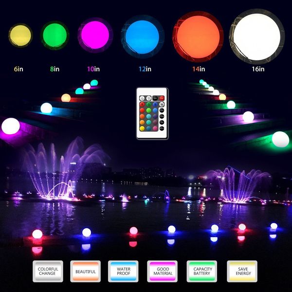 Lampade da prato multicolore a LED con luce a sfera, colori RGB, galleggiante, impermeabile, per la decorazione del giardino, piscina, laghetto