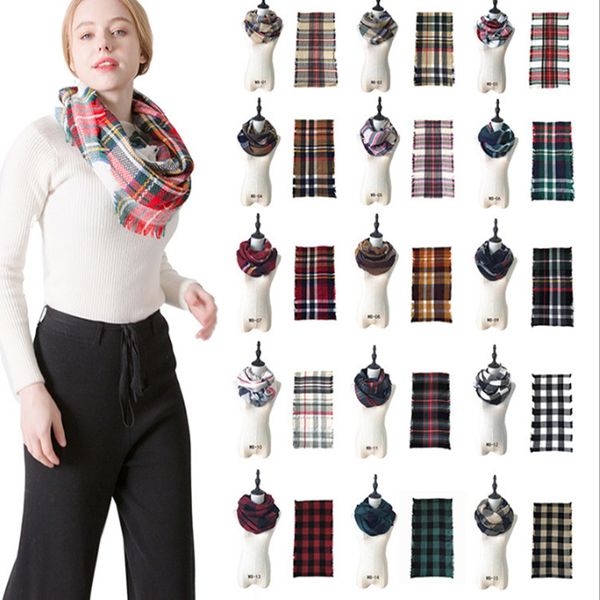 

winter knit tartan plaid infinity scarf shawl women loop bandana new designer red buffalo grid check snood scarves le136, Red;brown