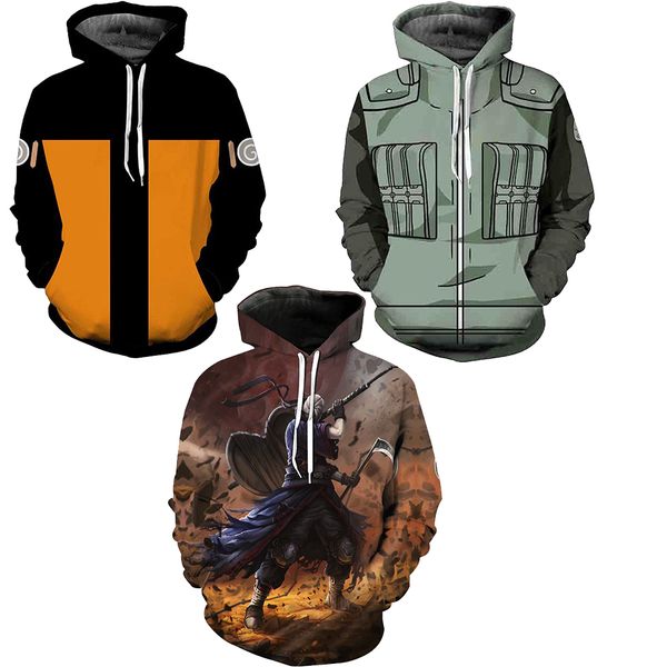 

anime naruto hoodies kakashi sasuke uchiha syaringan hooded outwear boy hokage ninjia cartoon coat casual pullover jacket, Black