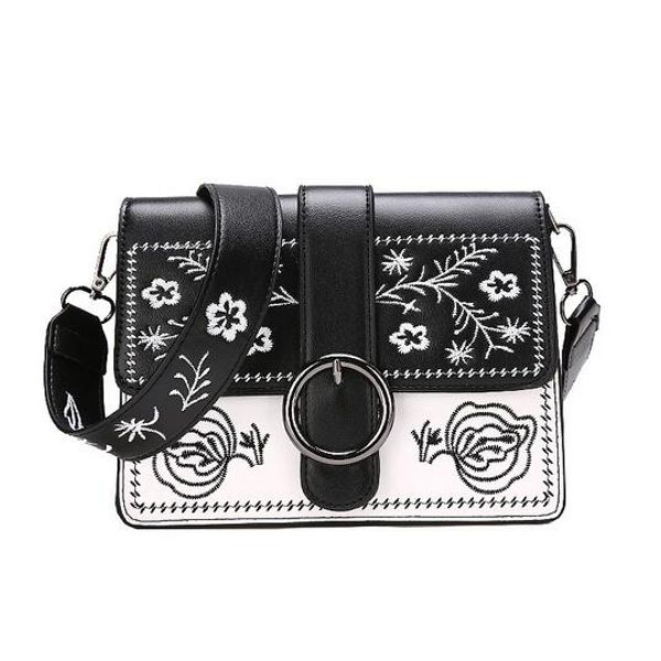 

embroidery square bag women's designer handbag 2018 fashion new women handbags high-quality pu leather embroidered shoulder bags