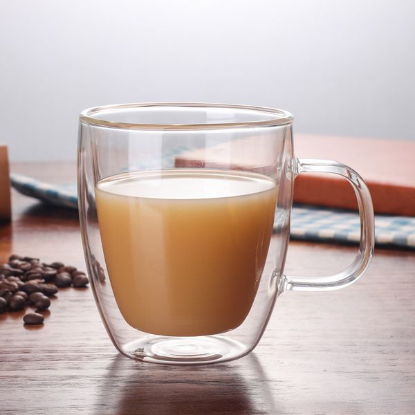

350ml heat-resistant double-layer coffee mug continental transparent glass with handle milk mug cappuccino latte