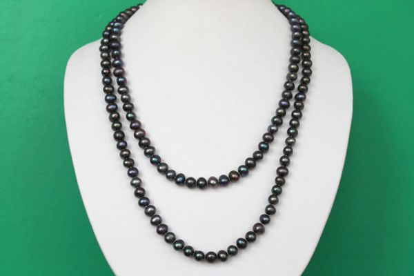 

120cm long pearl jewellery,black color freshwater pearl necklace,handmade real lady's gift, Silver