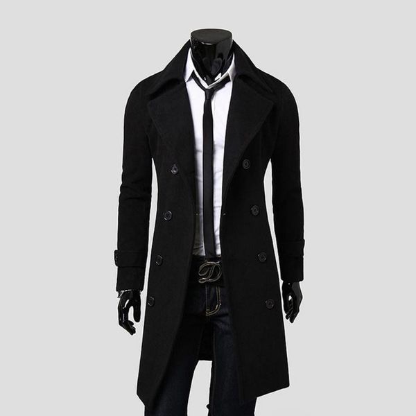 

2018 mens trench coat european style new fashion designer men long coat autumn winter double-breasted windproof trench plus size, Tan;black