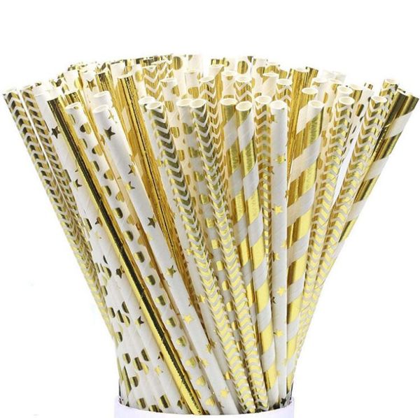 Foil Gold Stripe Design Paper Straws Drinking Straw For Birthday