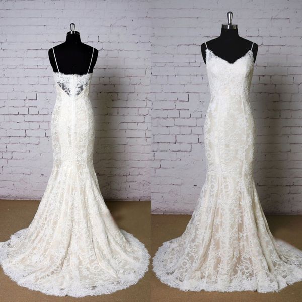 

старинные кружевные свадебные платья спагетти ремни прозрачная задняя застежка-молния элегантные свадебные платья с аппликацией и маленьким, White