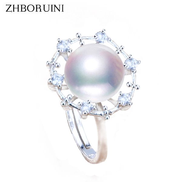 

zhboruini 2018 fashion pearl ring gircon 925 sterling sier jewelry for women big ring natural freshwater pearl gift wholesale, Golden;silver